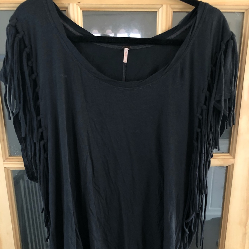 Free People charcoal fringe top